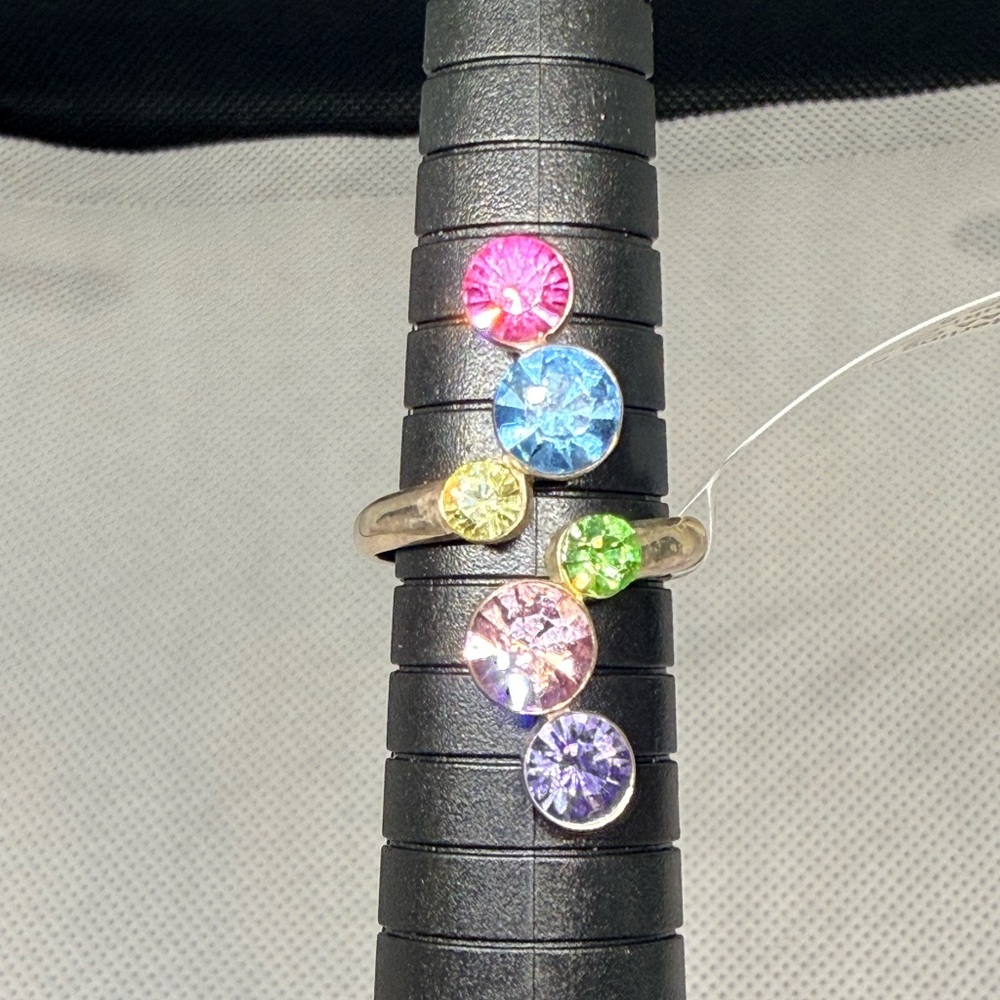 Sterling silver rainbow multicolor AAA cz statement ring size 6